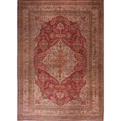 Handwoven Persian Mashad Rug in Red with Scalloped Medallion
