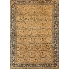 Antique  Beige and Blue Persian Kashan Rug