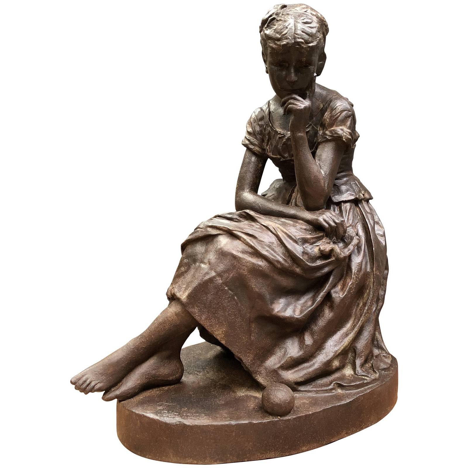 Cast Iron Statue Representing Cinderella, From Salin Foundry, 19th Century For Sale