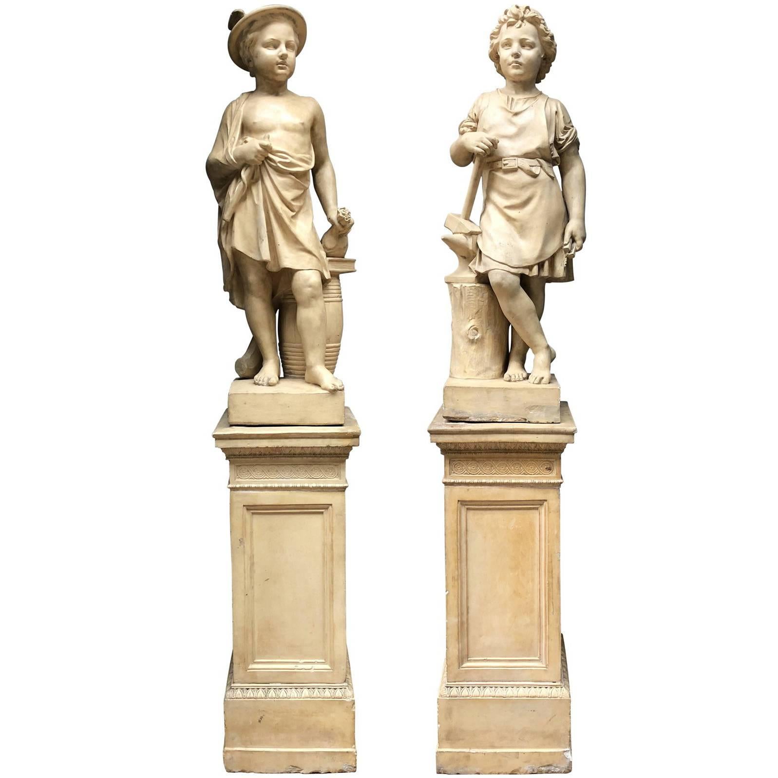 Pair of Neoclassical Terracotta Statue Representing Vulcan and Mercury For Sale