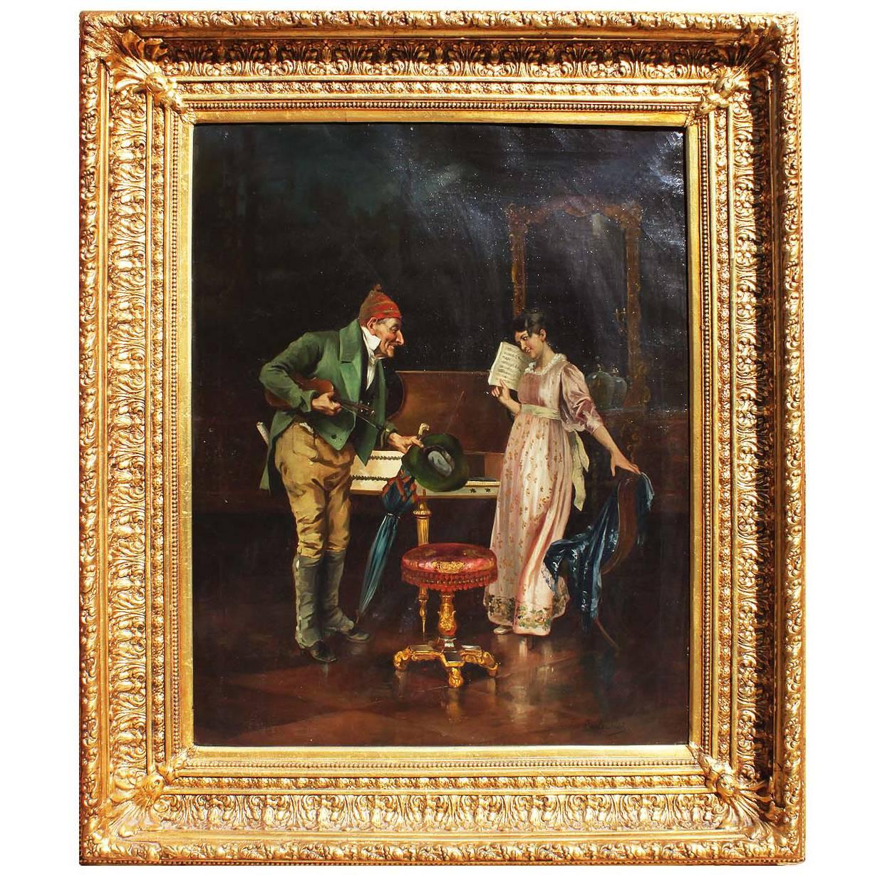 Italian 19th Century Oil on Canvas "The Music Professor" Carlo Sassi For Sale