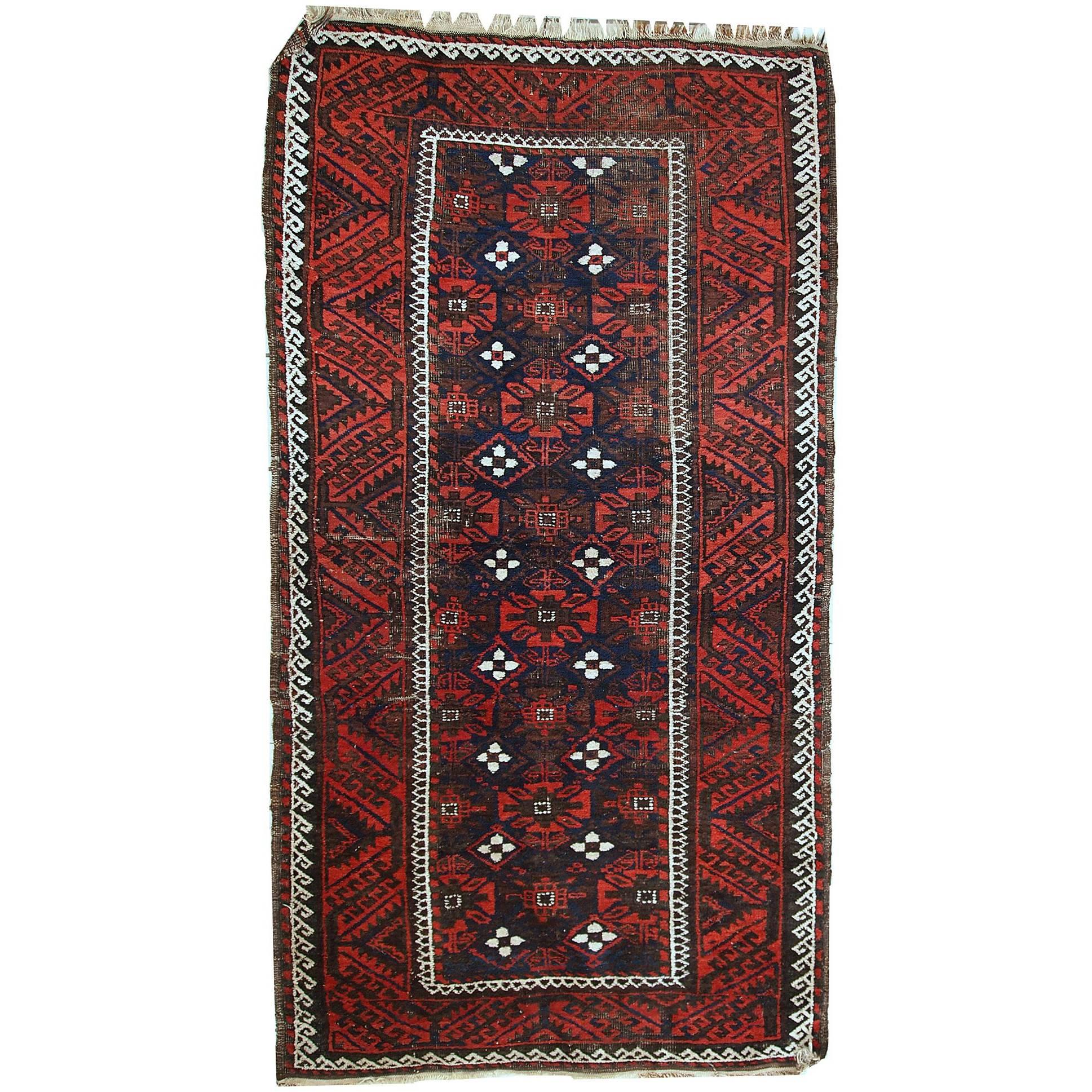 Handmade Antique Afghan Baluch Rug, 1920s, 1C489