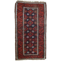 Handmade Antique Afghan Baluch Rug, 1920s, 1C489