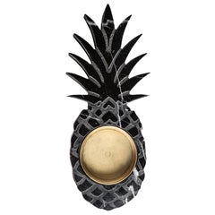 Handmade Small Black Marquina Marble and Brass Ashtray with Pineapple Shape
