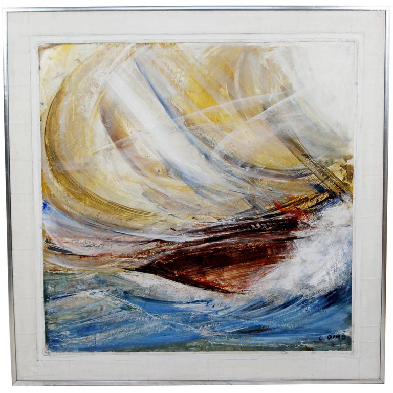 MidCentury Modern L. Biro Framed MixedMedia Acrylic Abstract Impasto