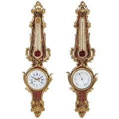 Louis XV Style Ormolu-Mounted Tortoiseshell Clock and Barometer Set by Gleizes