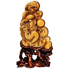 Huge Natural Tiger's Eye Dragon Statue, 3.4 lb, Hand-Carved Gemstone 