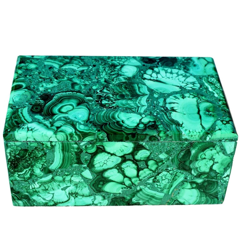 Large Natural Malachite Box, Gem Stone Jewelry Box at 1stDibs