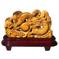 Natural Tiger's Eye Dragon Statue, 1.7 lb, Hand-Carved