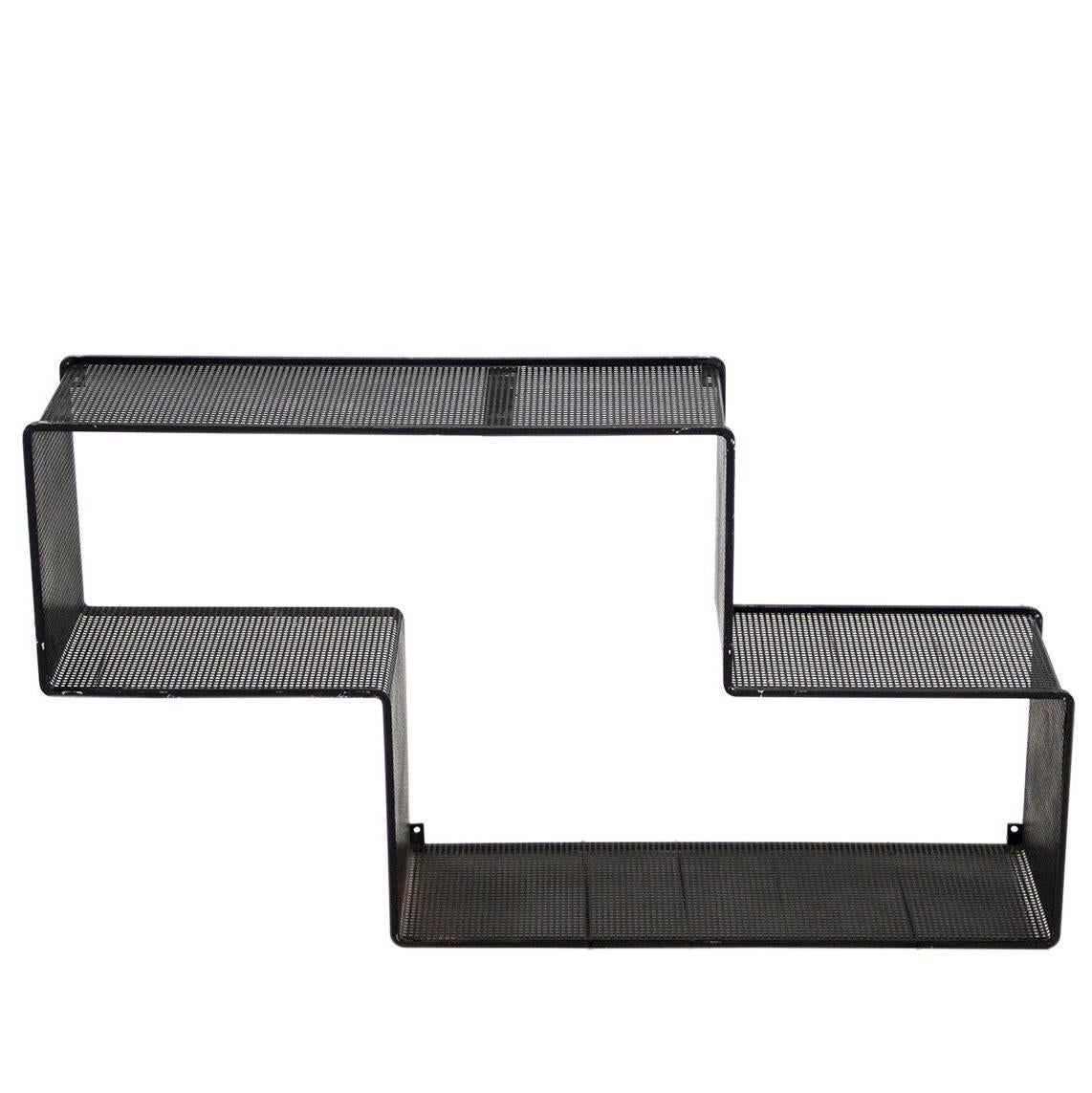 Black Dedal Wall Shelf by Mathieu Mategot, Perforated Steel, circa 1950, France For Sale