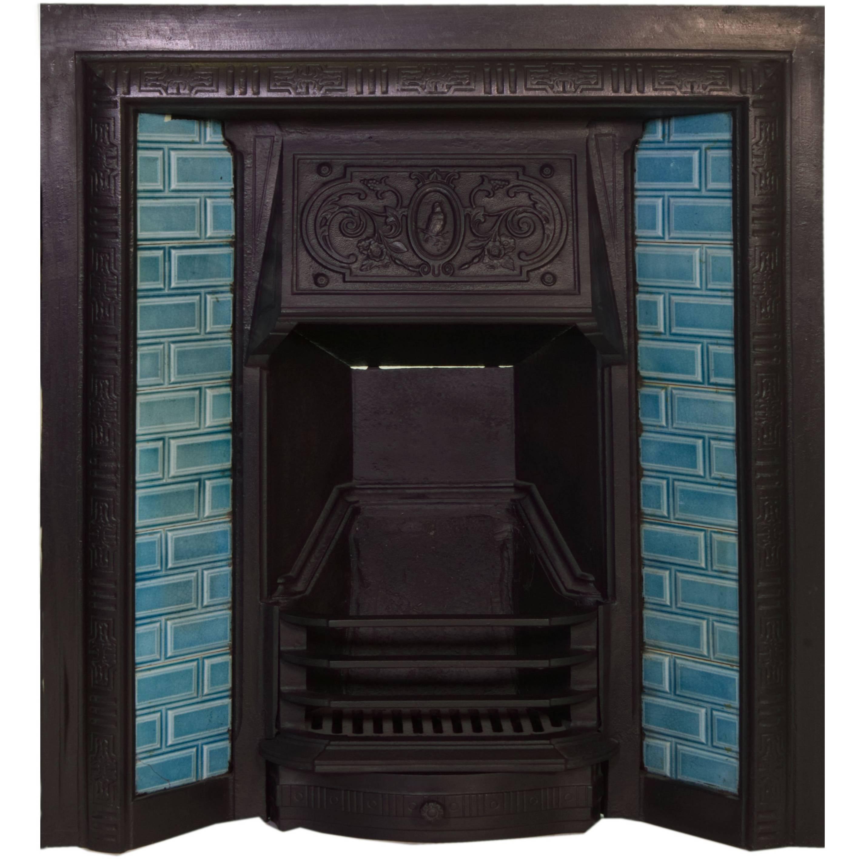 19th Century Victorian Cast-Iron Tiled Fireplace Insert