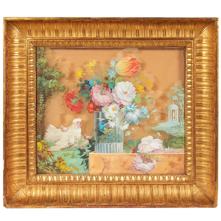 Reverse Glass Floral Paintings In Giltwood Frames For Sale At 1stdibs
