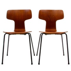 Two Teak T-Chairs, Model 3103 Dining Chairs by Arne Jacobsen, Fritz Hansen, 1955