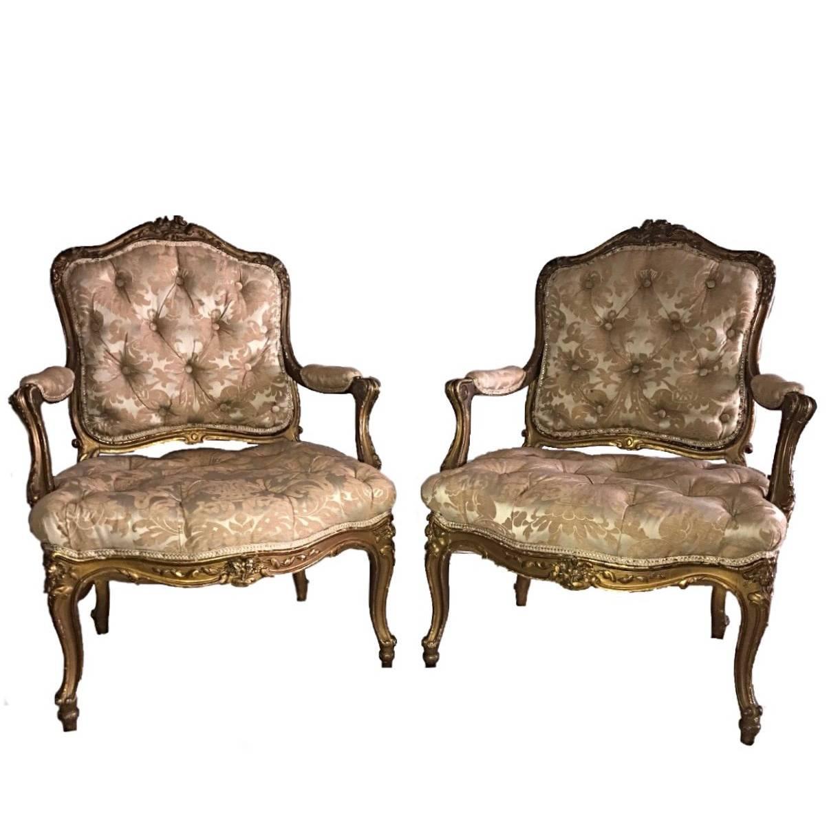 Pair of 19th Century French Giltwood Fauteuil Chairs For Sale