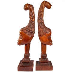 Large Pair of Carved Midcentury Busts Large Pair of Carved Midcentury Busts