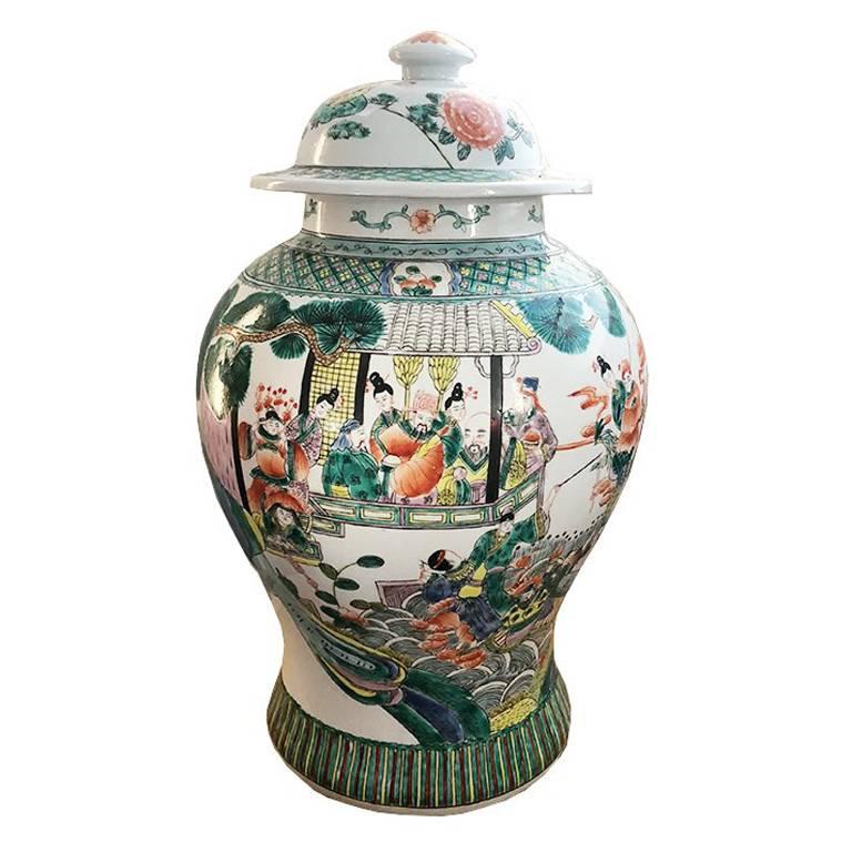 Famille Verte Rose 20th Century Chinese Kangxi Dynasty Ginger Jar Pink accents