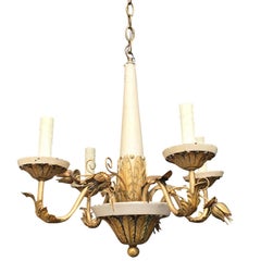 20th Century Probably Tole and Giltwood Four-Arm Painted Chandelier