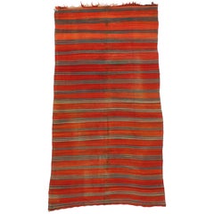Vintage Berber Moroccan Kilim with Tribal Boho Chic Style, Red Flat-Weave Kilim