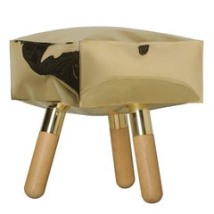 Icenine Floor Stool Side Table in Brass and Oak