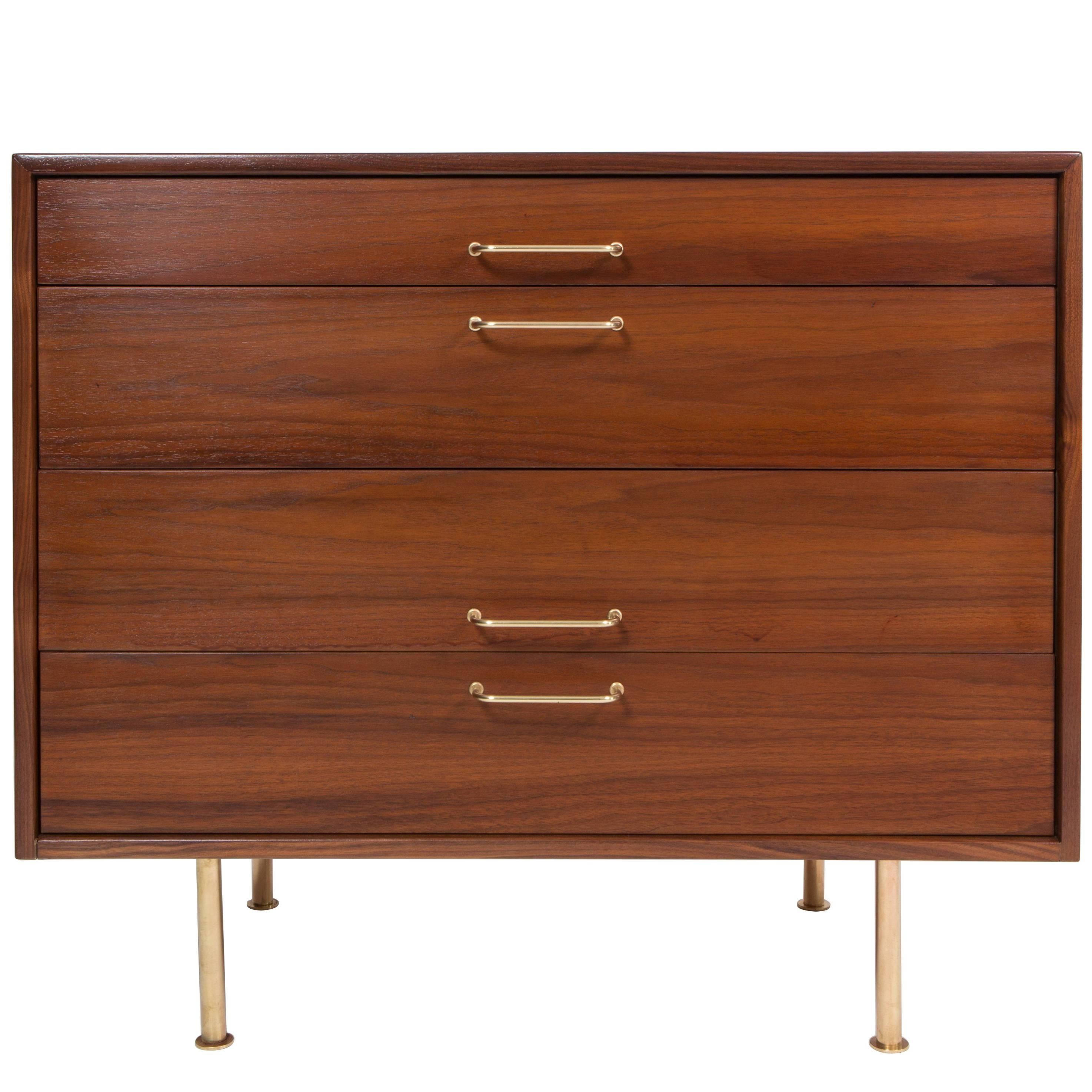 Jens Risom Walnut Dresser with Brass Legs and Handles, 1950s