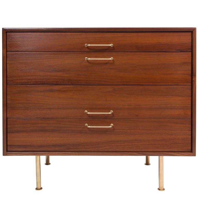Jens Risom Walnut Dresser with Brass Legs and Handles, 1950s at 1stDibs
