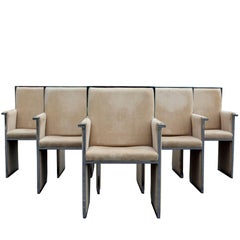 Mid-Century Modern Chrome Beige Set of Six Dining Armchairs