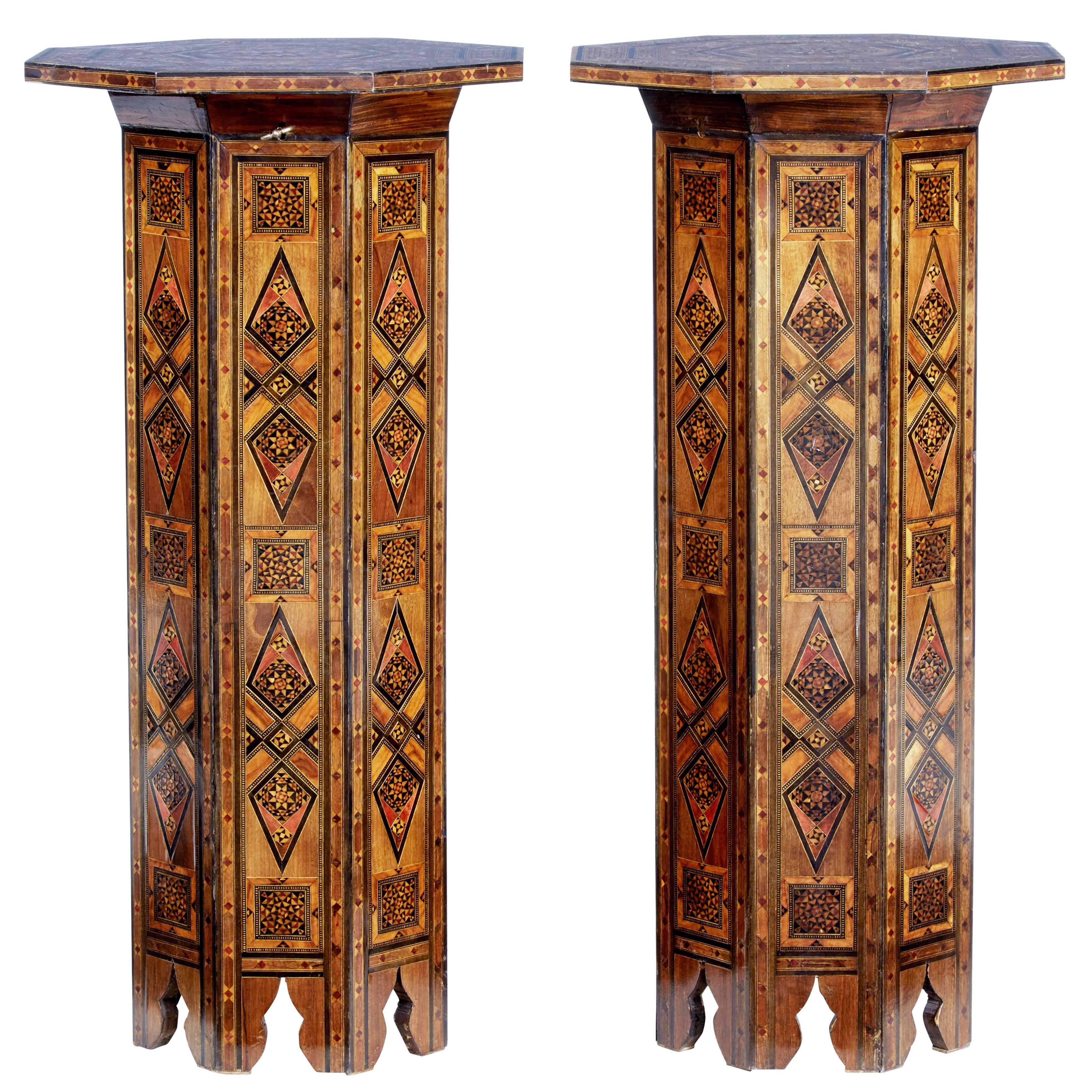 Pair of 1920s Damascan Inlaid Pedestals