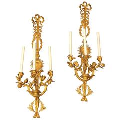 Pair of 19th Century Louis XVI Style Gilt Bronze Sconces 4
