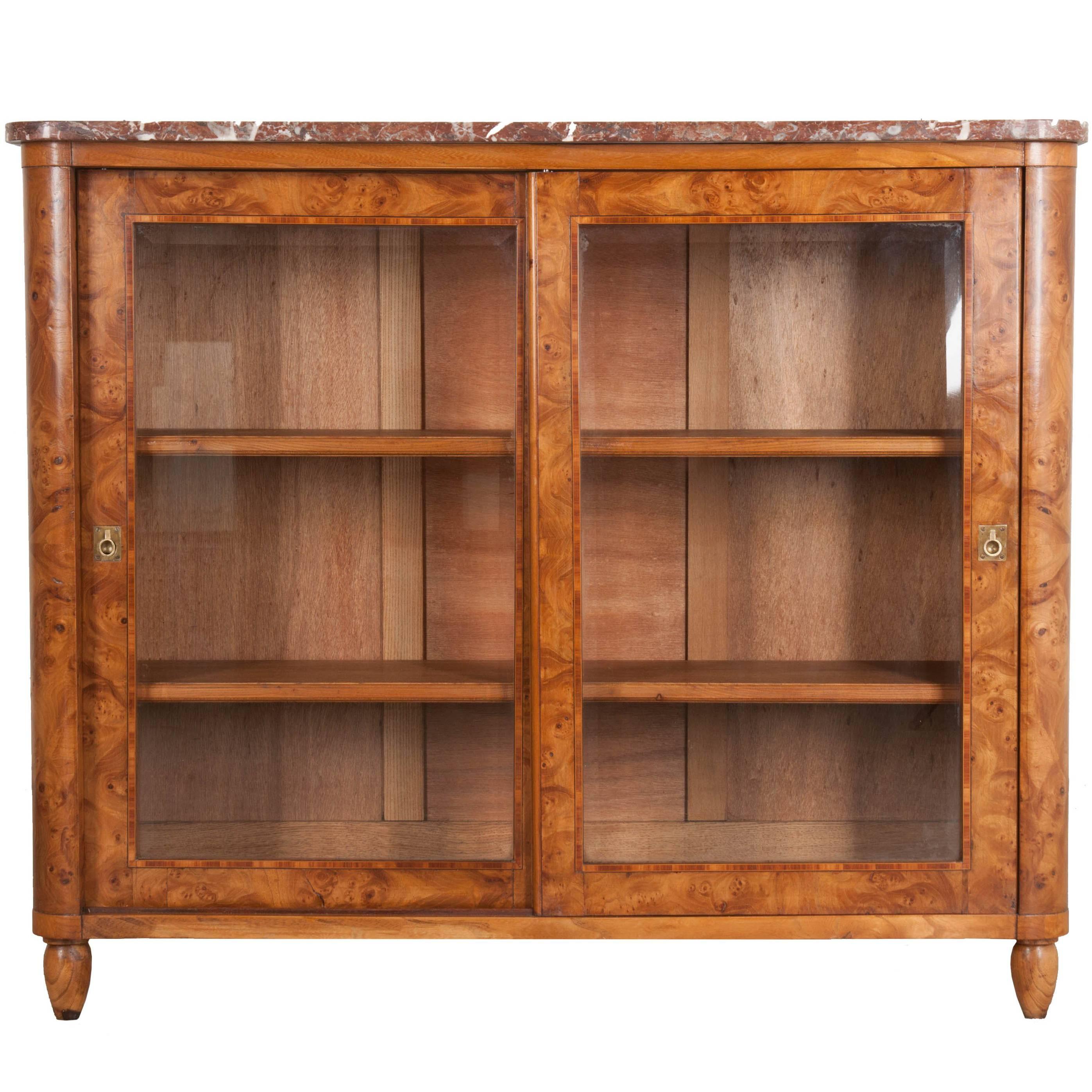 French Art Deco Burl Walnut Console Cabinet