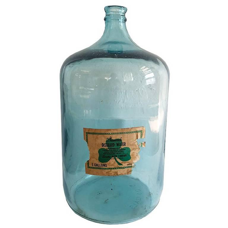 Glass Water Bottle Five Gallon Blue 1950s Demijohn Midcentury