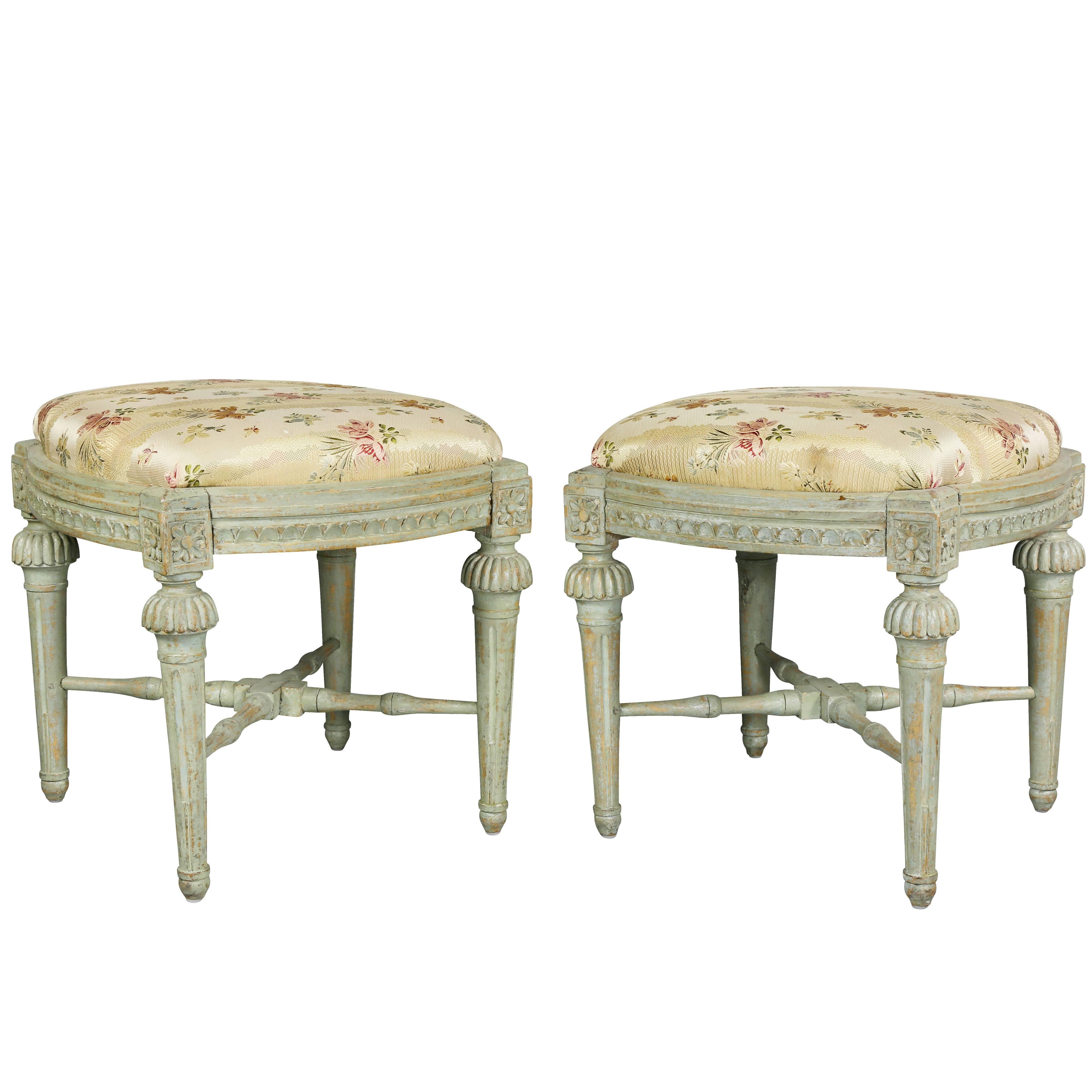 Pair of Swedish Neoclassic Painted Footstools For Sale