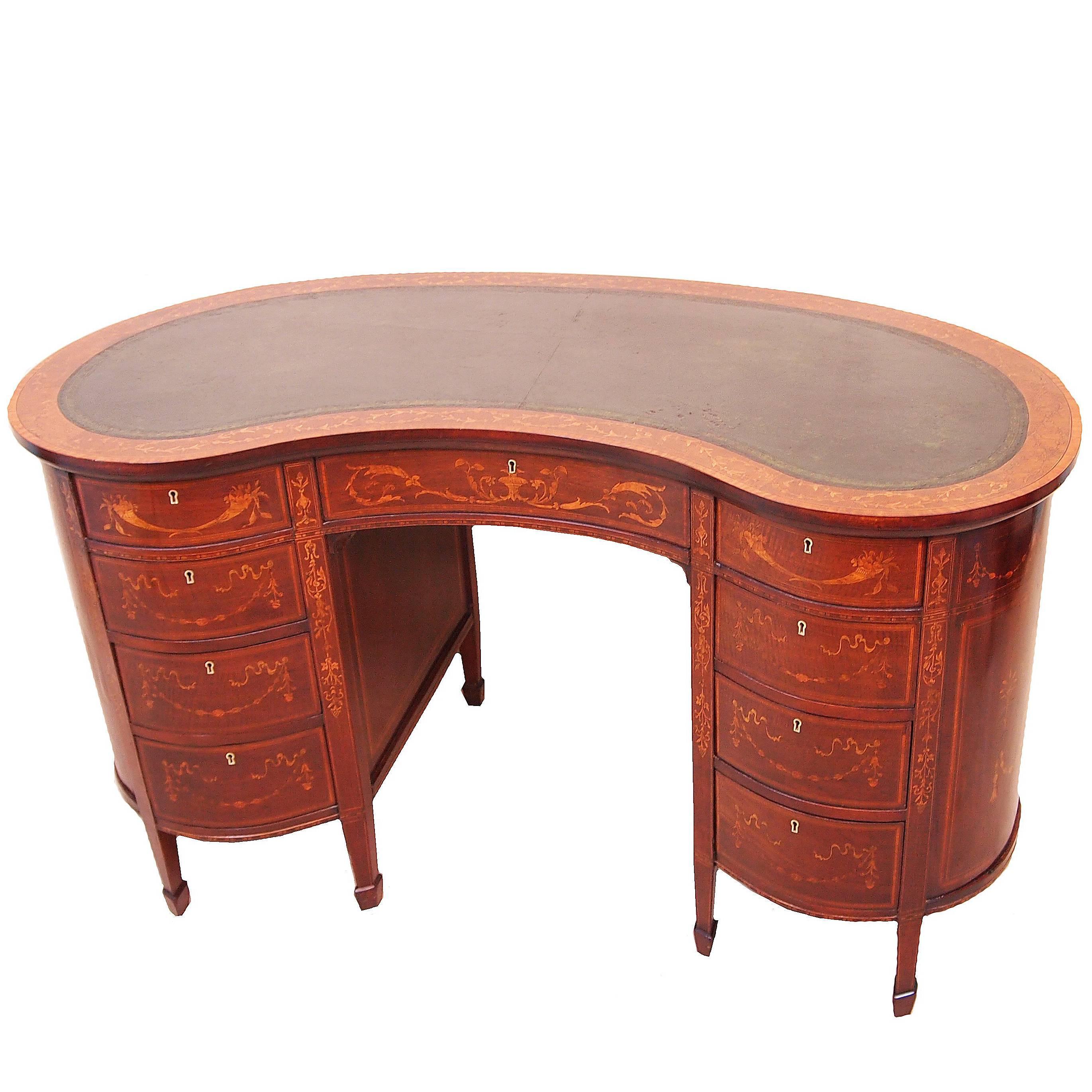 Antique Late 19th Century Mahogany Kidney Shaped Desk