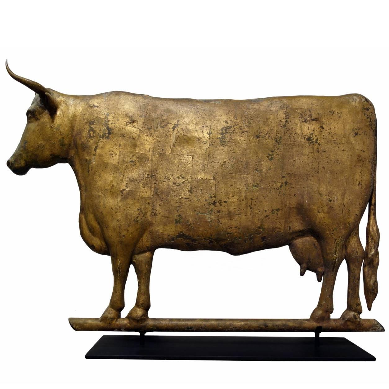 Cow Weathervane, Excellent Scale, Great Boxy Form, with Gilded Surface