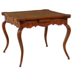 French Louis XV Style 1870s Carved Oak Game Table with Leather Top and Pull Outs French Louis XV Style 1870s Carved Oak Game Table with Leather Top and Pull Outs