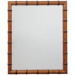 Antique English Faux-Bamboo Rectangular Mirror with Ebonized Wood Accents, circa 1880