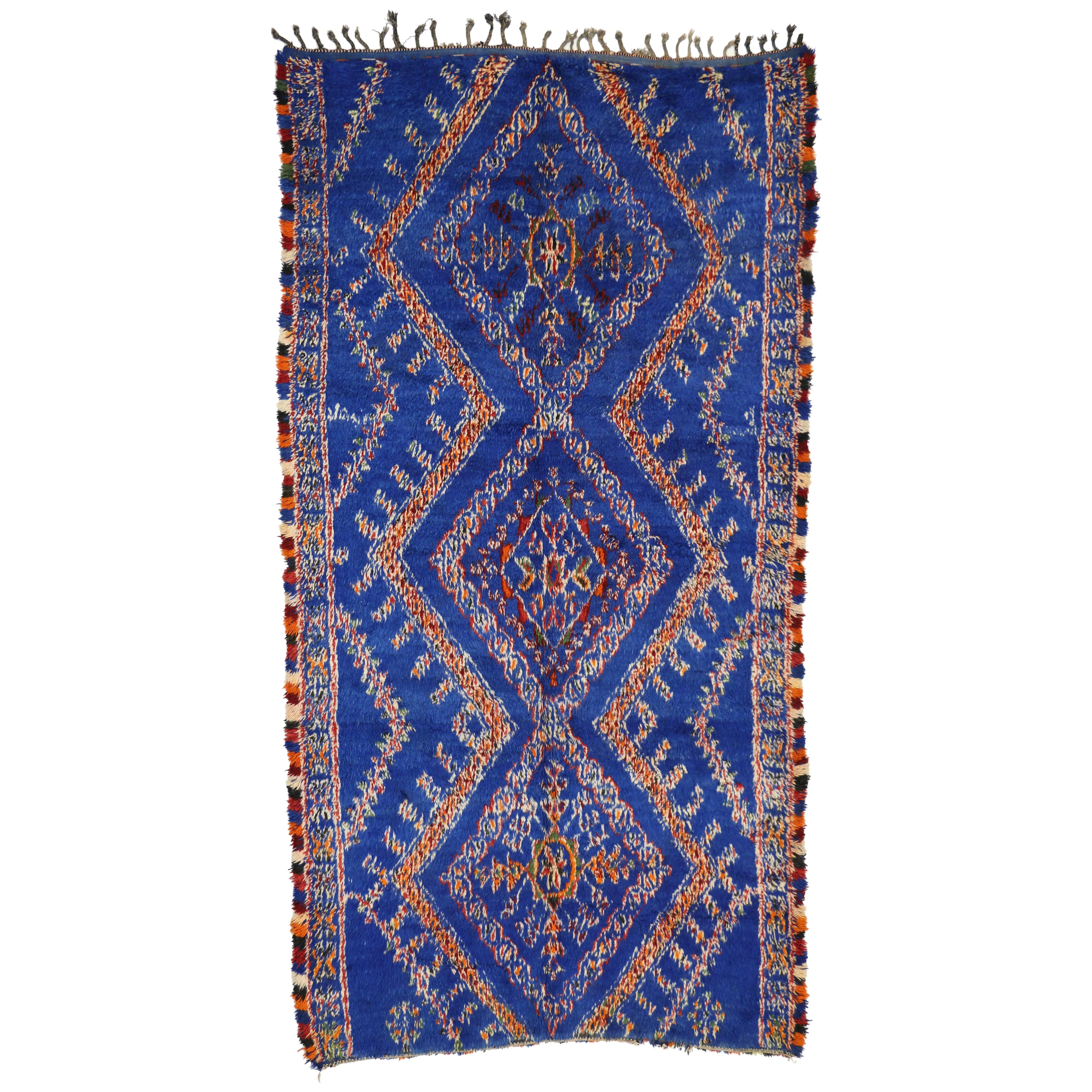 Blue Beni Ourain Moroccan Rug with Mid-Century Modern Style