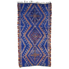Blue Beni Ourain Moroccan Rug with Mid-Century Modern Style
