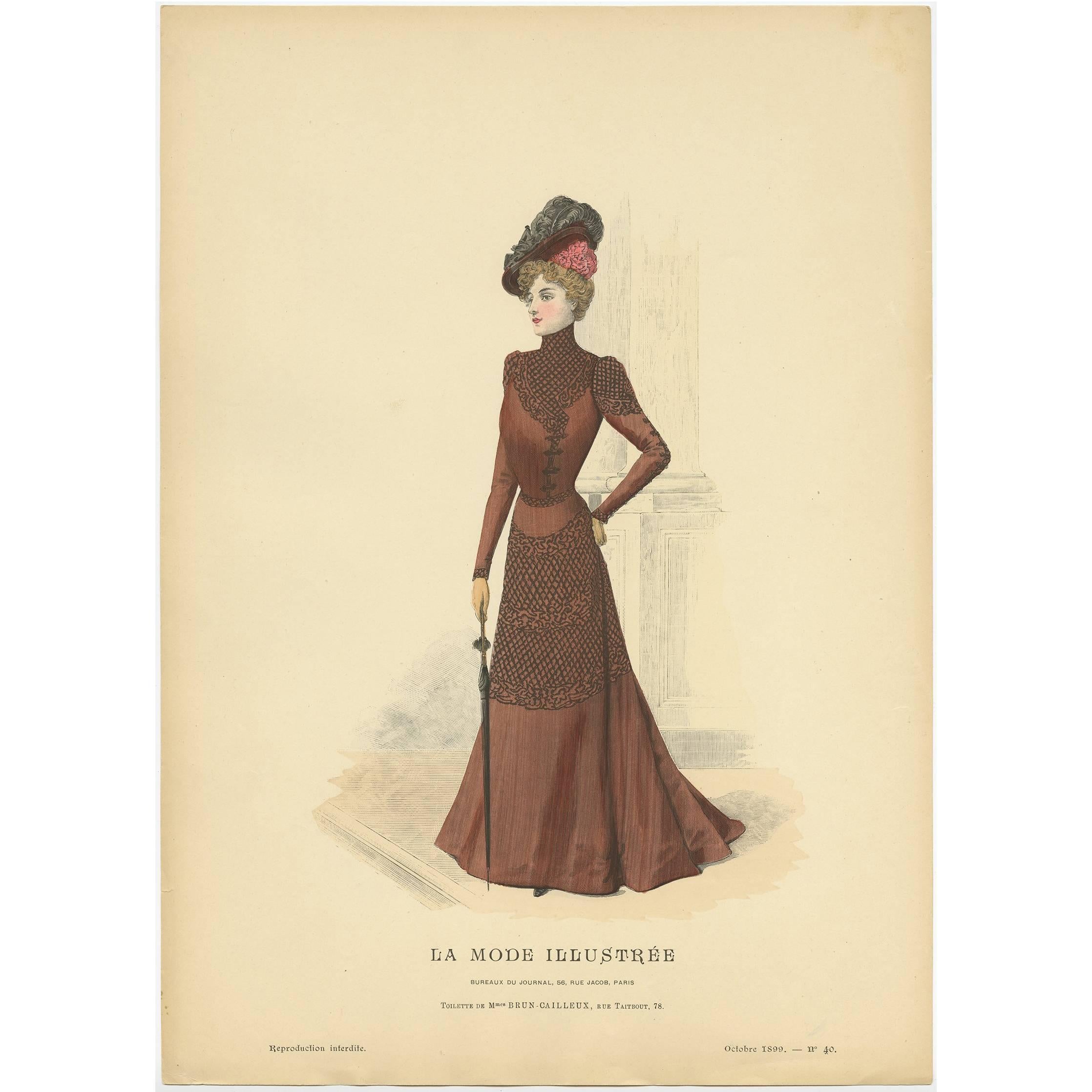 Antique Fashion Print Published by La Mode Illustrée 'No. 40 - 1899' For Sale