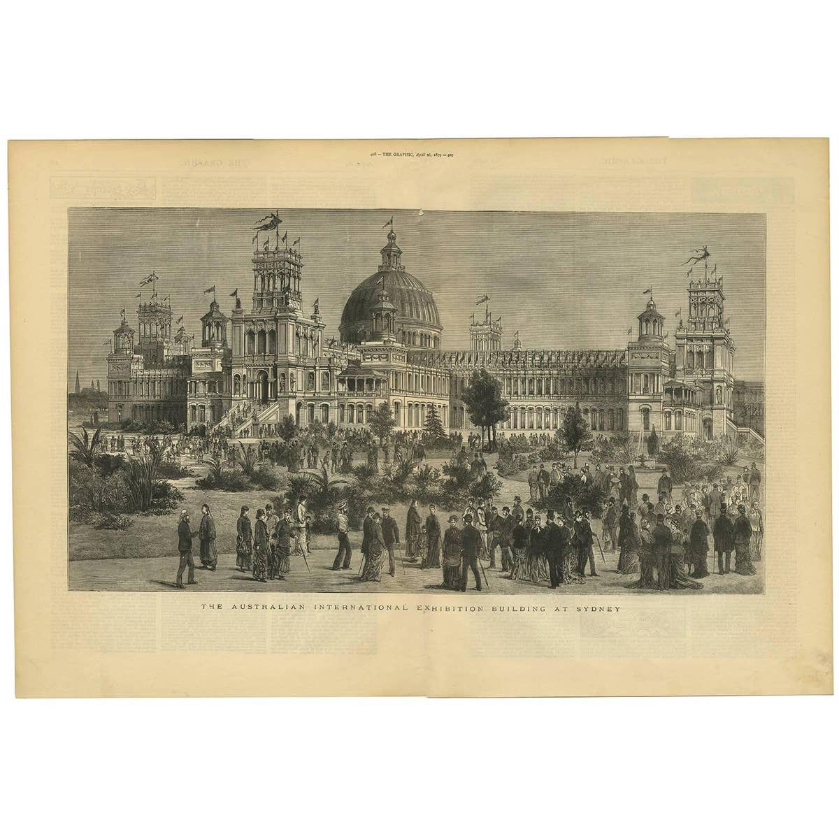 Antique Print of the Australian International Exhibition Building at Sydney 1879