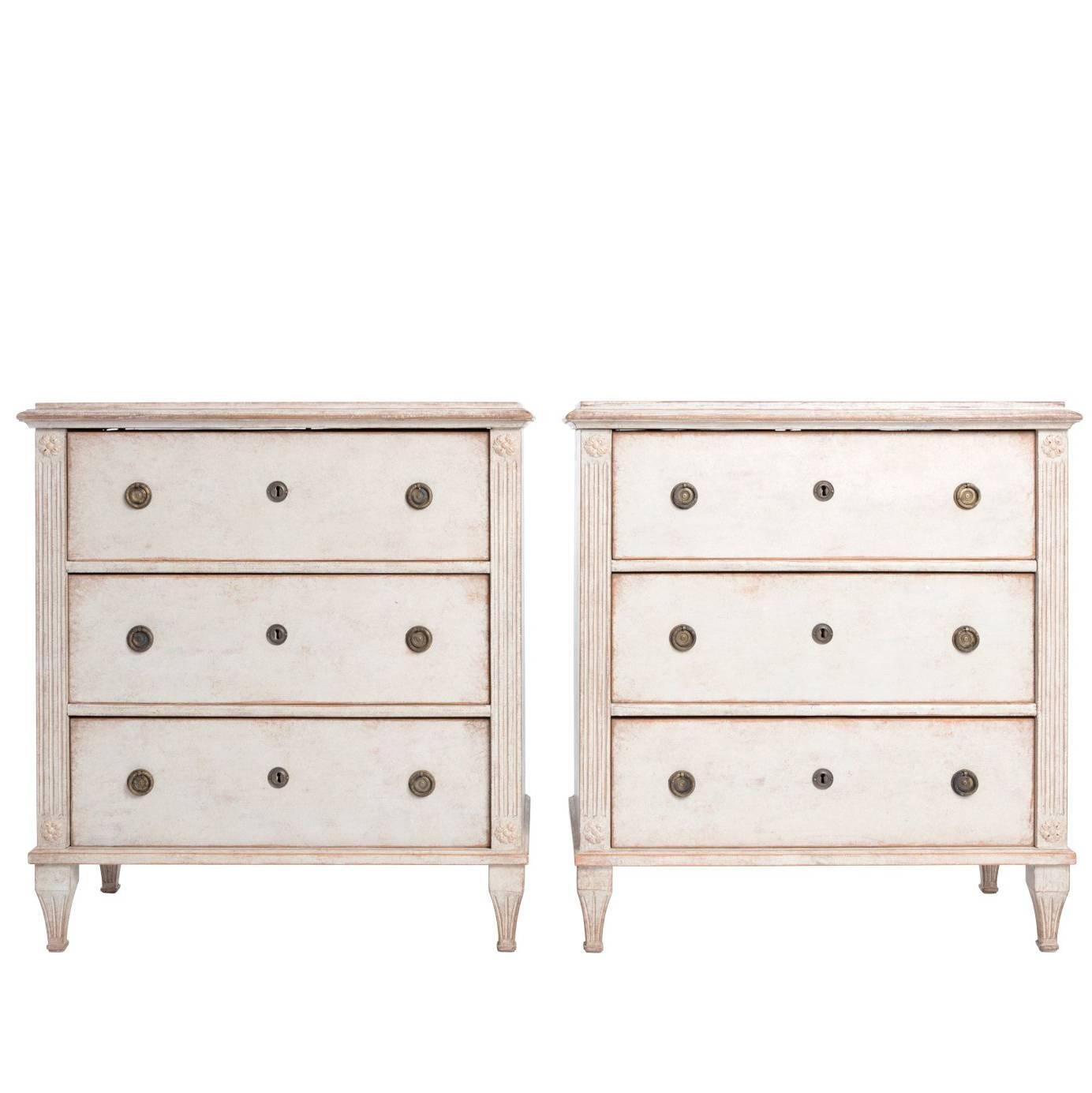 Pair of Late 19th Century White Painted Gustavian Style Dressers For Sale