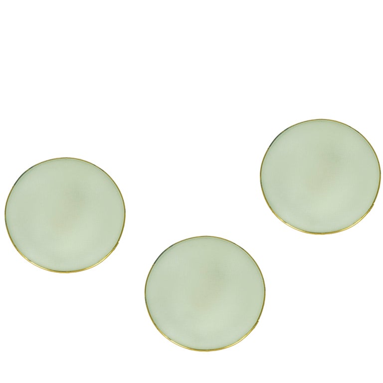 MidCentury Italian Brass and Glass Round Wall or Ceiling Lamps, Set of