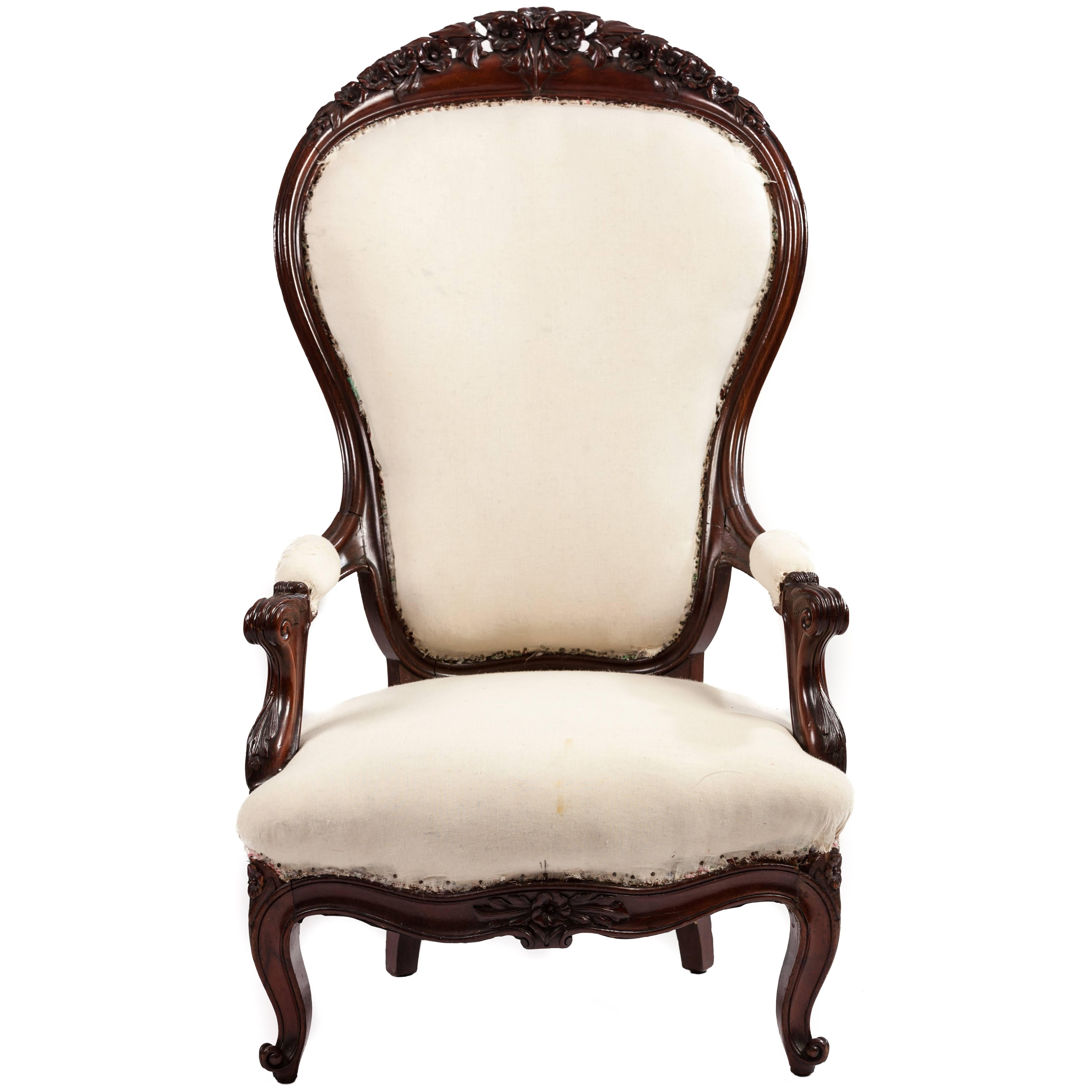 Unusually Large-Scale Victorian Mahogany Parlour Chair For Sale