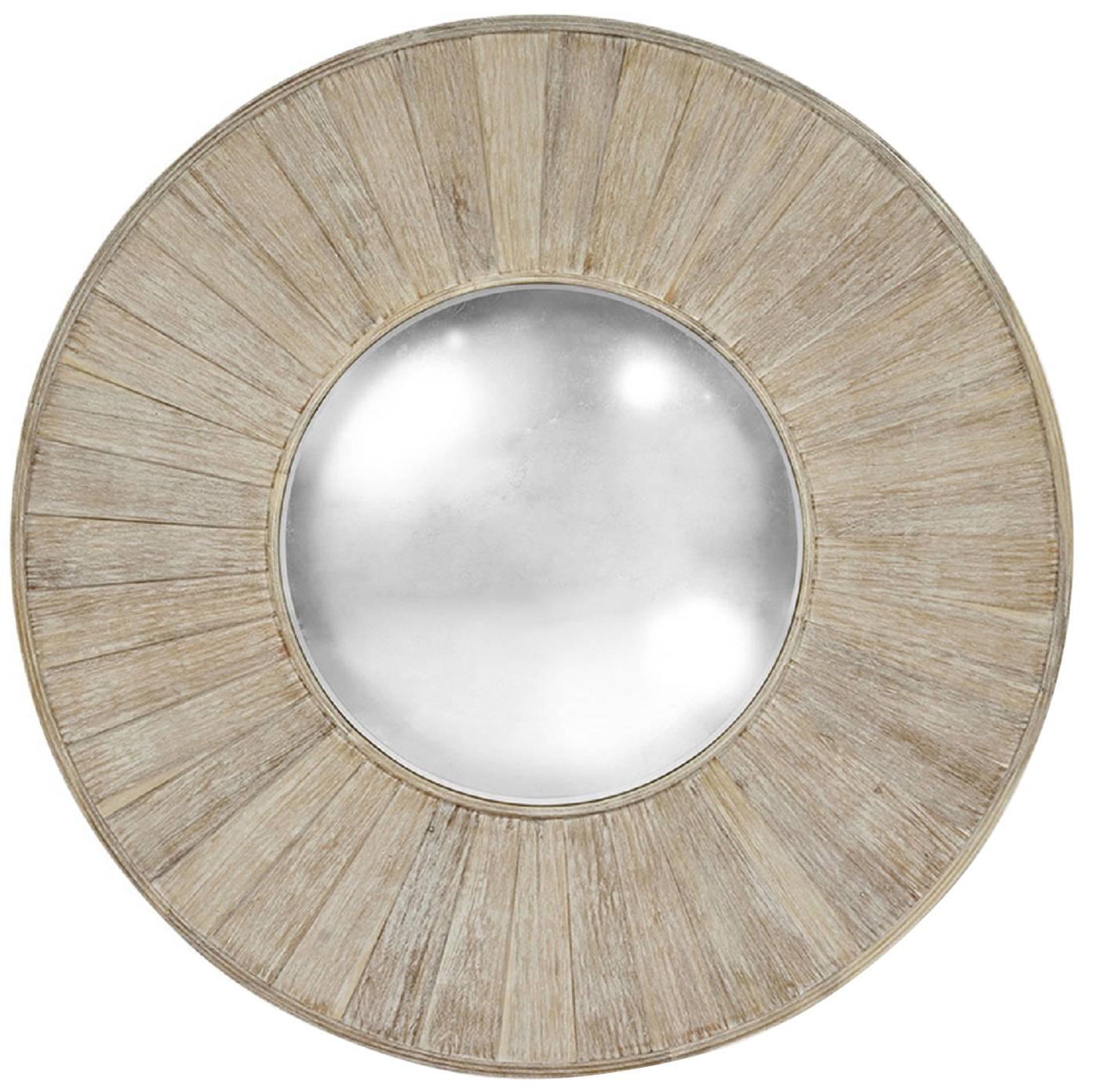 Large Round Acacia Wood Mirror For Sale
