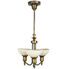 Antique Art Deco Three-Light Pendant with Custard Shades