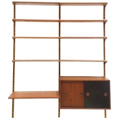 Teak and Brass Wall Unit Shelving by Finn Juhl, Bovirke, Denmark, 1950s