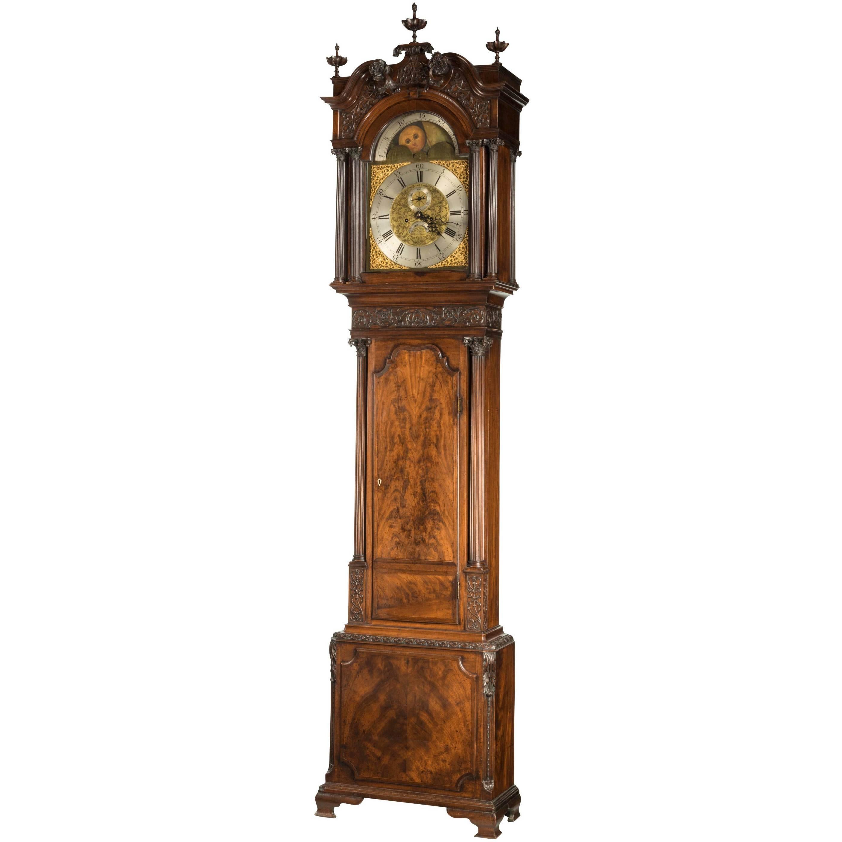 George III Period Carved Mahogany Longcase Clock by George Monk of Prescot