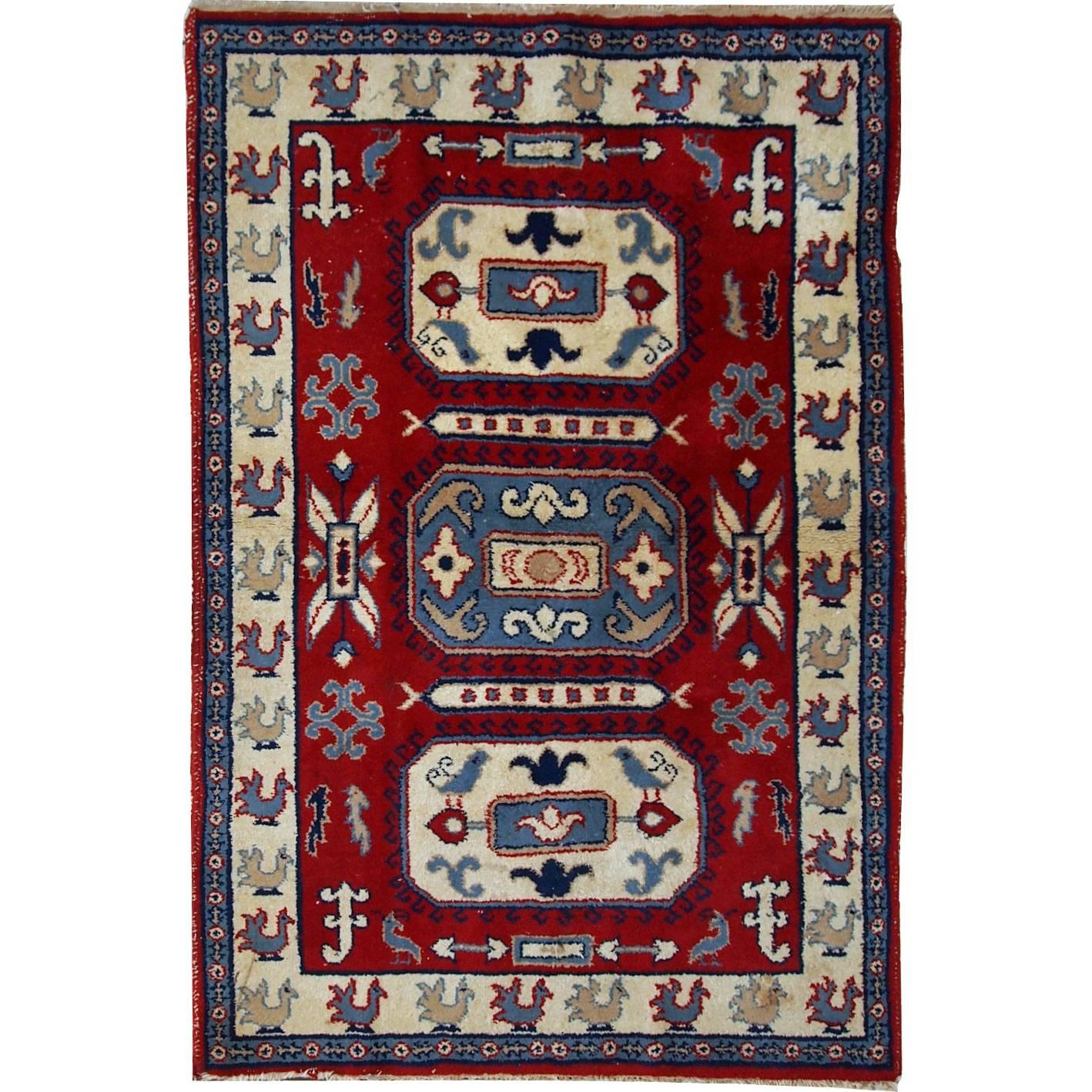 Handgefertigter antiker kaukasischer Kazak-Teppich, 1970er Jahre, 1C521 im Angebot