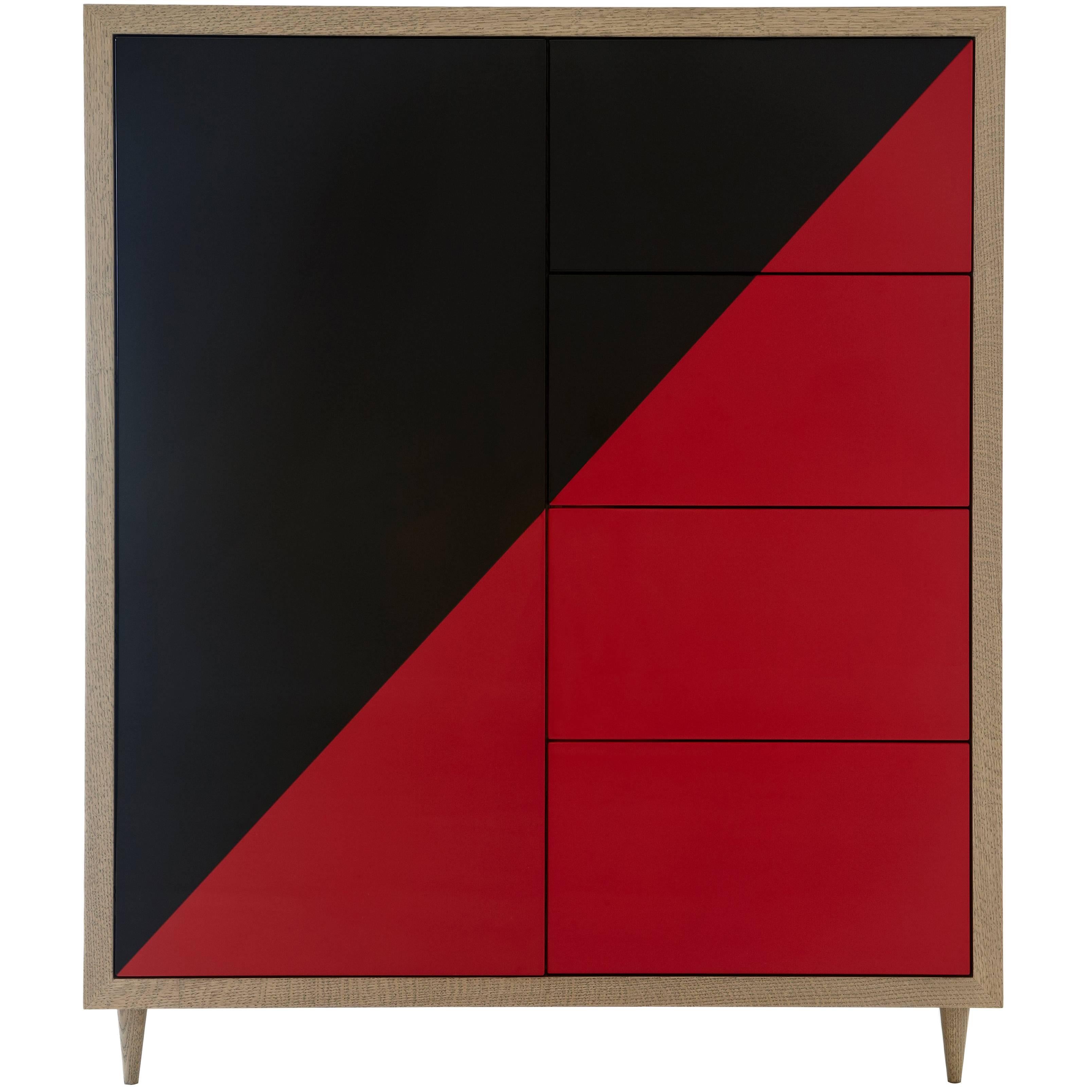 Duplex Dresser in Black & Red lacquer  For Sale