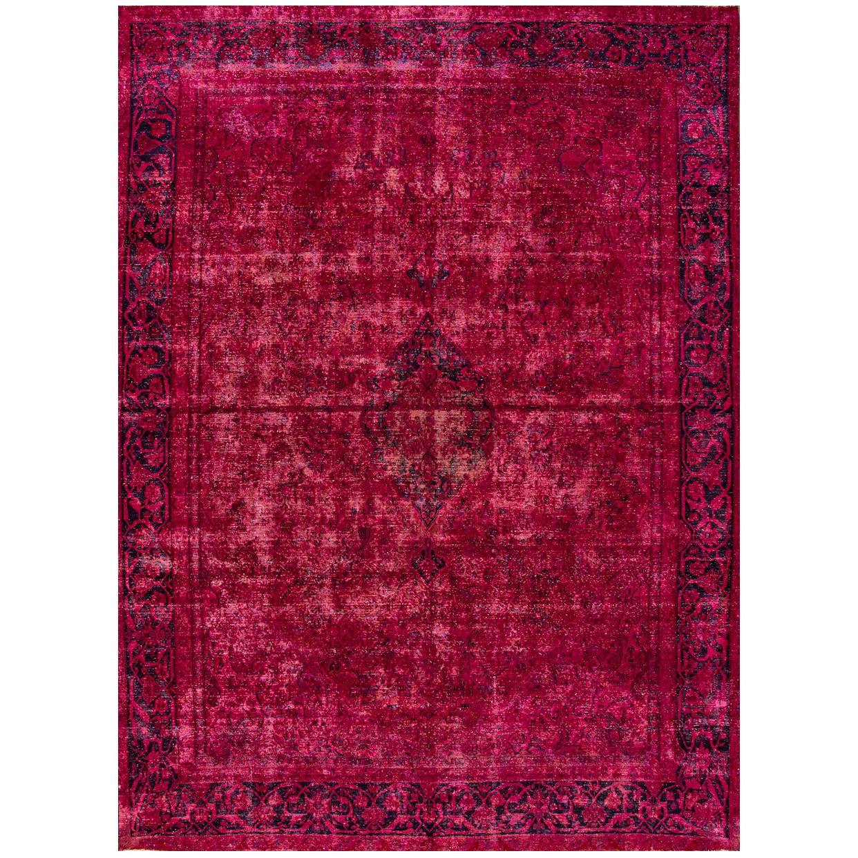 Vintage Pink Distressed Overdyed Rug For Sale