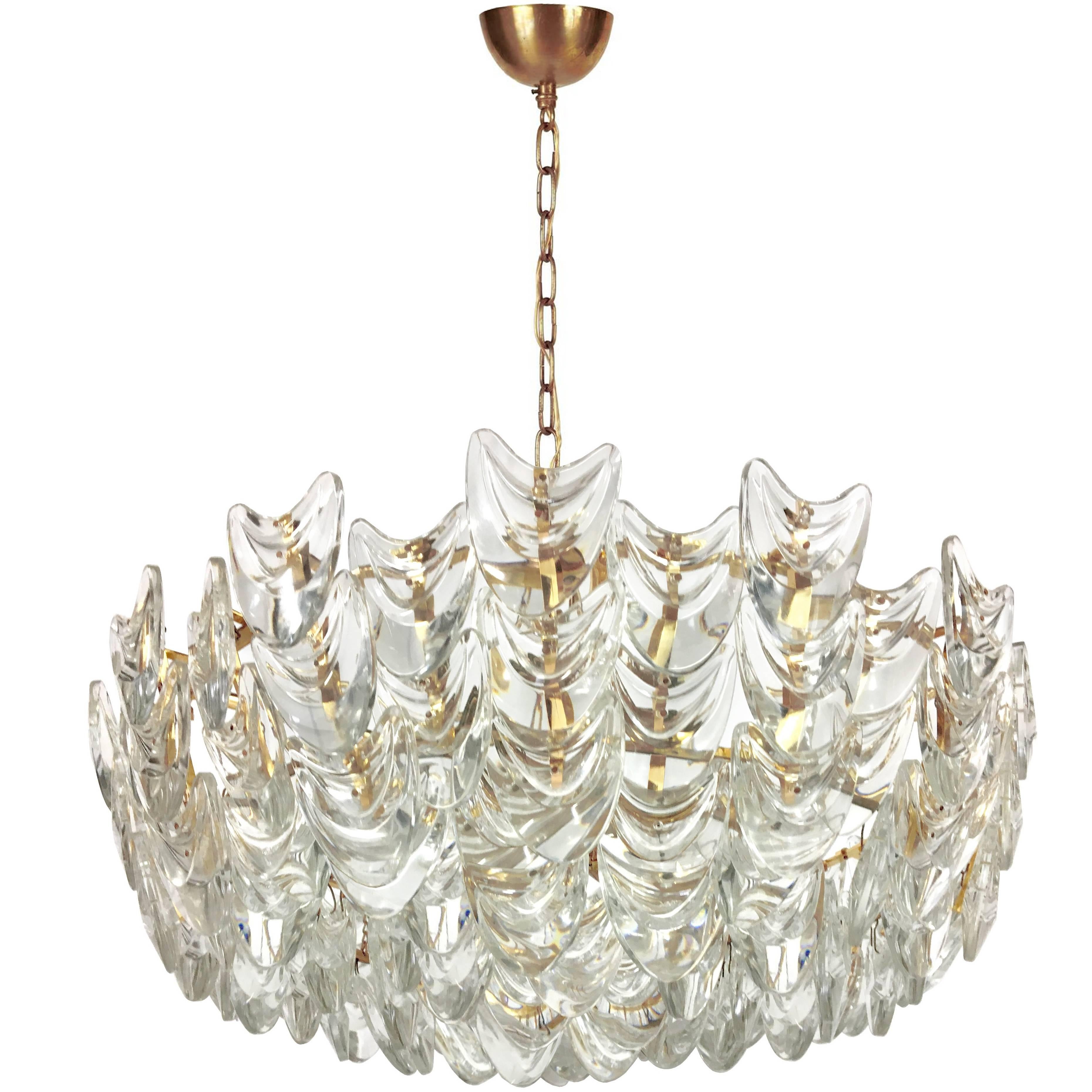 Gilt Brass and Glass Chandelier by Palwa For Sale